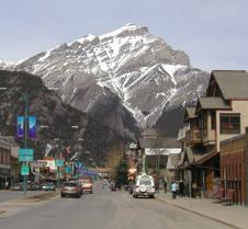 The main street in Banff - hotels, shops