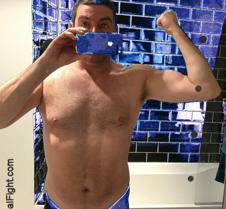 cute hairy boy flexing