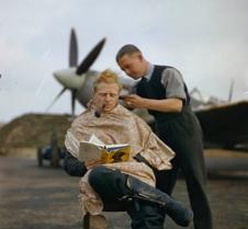 RAF pilot getting a haircut