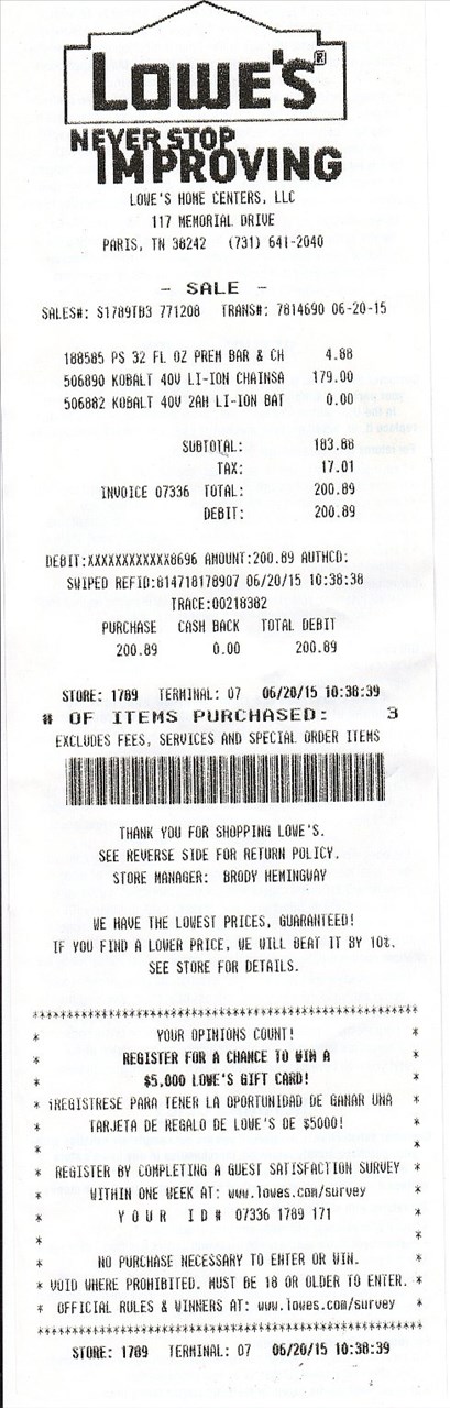 Lowes Receipt Template Free